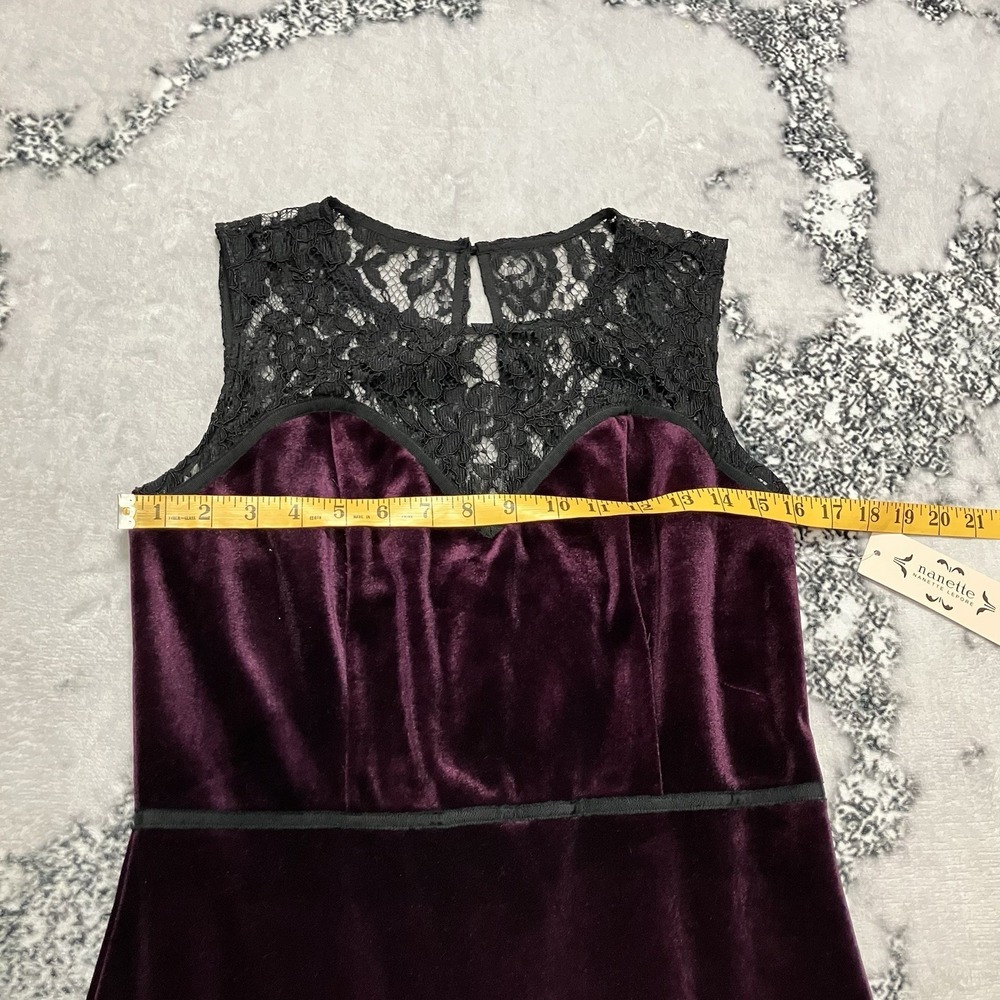 Nanette‎ Lepore Velvet Lace Dress Womens Size 8 Plum Very Black Sleeveless NWT - Picture 2 of 12